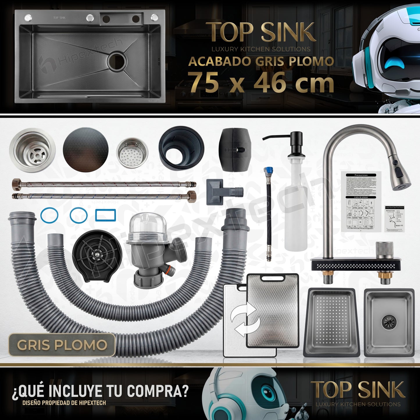 Set Fregadero / Lavaplatos De Lujo Una Tina 75x46cm Top Sink